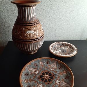 EXQUISITE Set of Handmade Terracota Original Bonis Pottery From Rhodes Greece.